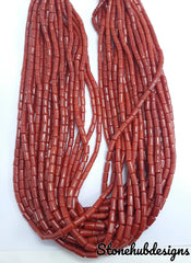 Natural Italian Coral Smooth Tube Beads, AAA Quality Original Italian Deep Red Coral Cylinder 20 Inch Strand Beads for Jewelry