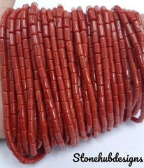 Natural Italian Coral Smooth Tube Beads, AAA Quality Original Italian Deep Red Coral Cylinder 20 Inch Strand Beads for Jewelry