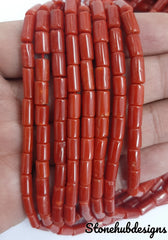 Natural Italian Coral Smooth Tube Beads, AAA Quality Original Italian Deep Red Coral Cylinder 20 Inch Strand Beads for Jewelry