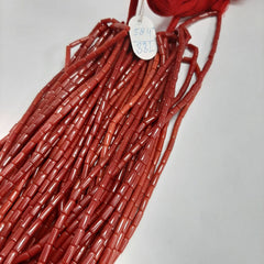 Natural Italian Coral Smooth Tube Beads, AAA Quality Original Italian Red Coral Beads, 4x8 mm To 5x8 mm Each Approx.