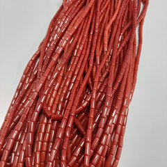 Natural Italian Coral Smooth Tube Beads, AAA Quality Original Italian Red Coral Beads, 4x8 mm To 5x8 mm Each Approx.