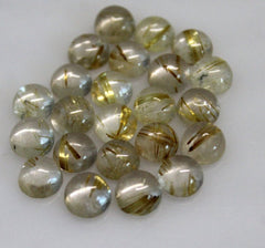 7MM, 8MM Natural Golden Rutile Quartz Round Cabochon Top Quality- Natural Loose Rutile Quartz Smooth Round Cabs for jewelry
