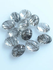 8X10MM, 9X11MM, 10X12MM Natural Black Rutilated Quartz Oval Cabochon Top Quality- AAA Rutile Quartz Smooth Oval Cabochon For Jewelry