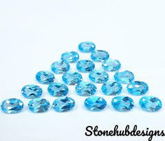 3x5MM, 4x6MM Natural Swiss Blue Topaz Faceted Oval Cut Gemstone, AAA Swiss Blue Topaz Oval Loose Calibrated Cut Stone For Topaz Jewelry