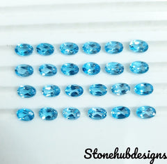3x5MM, 4x6MM Natural Swiss Blue Topaz Faceted Oval Cut Gemstone, AAA Swiss Blue Topaz Oval Loose Calibrated Cut Stone For Topaz Jewelry