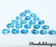 3x5MM, 4x6MM Natural Swiss Blue Topaz Faceted Oval Cut Gemstone, AAA Swiss Blue Topaz Oval Loose Calibrated Cut Stone For Topaz Jewelry