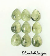 Natural Prehnite Rutile Pear Cabochon Gemstone, Semi Precious Gemstone, Prehnite Rutile Smooth Pear Cabochon For Jewelry