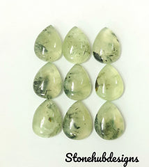 Natural Prehnite Rutile Pear Cabochon Gemstone, Semi Precious Gemstone, Prehnite Rutile Smooth Pear Cabochon For Jewelry
