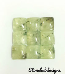 Natural Prehnite Rutile Smooth Square Cabochon, CALIBRATED Loose Semi Precious Gemstone, Prehnite Square Cabochon For Jewelry Making