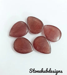 Natural Pink Strawberry Quartz Pear Cabochon, Pink Pear Shape Flat Back Cabochon, Pink Quartz Gemstone For Quartz Jewelry