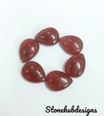 Natural Pink Strawberry Quartz Pear Cabochon, Pink Pear Shape Flat Back Cabochon, Pink Quartz Gemstone For Quartz Jewelry