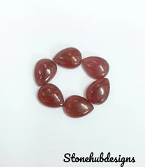 Natural Pink Strawberry Quartz Pear Cabochon, Pink Pear Shape Flat Back Cabochon, Pink Quartz Gemstone For Quartz Jewelry