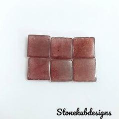 Natural Pink Strawberry Quartz Smooth Square Cabochon Stone, AAA Pink Strawberry Square Shape Flat Back Cabochon For Jewelry Making