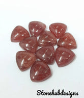 Natural Pink Strawberry Quartz Smooth Trillion Cabochon Stone, AAA Pink Strawberry Trillion Shape Flat Back Cabochon For Jewelry