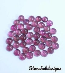 5MM, 6MM, 7MM, 8MM Natural Pink Tourmaline Round Cabochon Gemstone, Pink Tourmaline Smooth Round Flat Back Cabochon for jewelry making