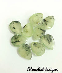Natural Prehnite Rutile Pear Cabochon Gemstone, Semi Precious Gemstone, Prehnite Rutile Smooth Pear Cabochon For Jewelry