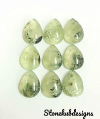 Natural Prehnite Rutile Pear Cabochon Gemstone, Semi Precious Gemstone, Prehnite Rutile Smooth Pear Cabochon For Jewelry