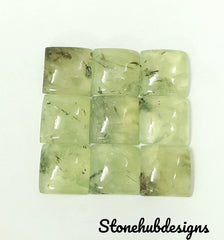 Natural Prehnite Rutile Smooth Square Cabochon, CALIBRATED Loose Semi Precious Gemstone, Prehnite Square Cabochon For Jewelry Making