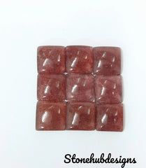 Natural Pink Strawberry Quartz Smooth Square Cabochon Stone, AAA Pink Strawberry Square Shape Flat Back Cabochon For Jewelry Making