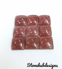 Natural Pink Strawberry Quartz Smooth Square Cabochon Stone, AAA Pink Strawberry Square Shape Flat Back Cabochon For Jewelry Making