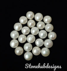 9MM, 10MM Natural Fresh Water White Pearl Round cabochon Gemstone, AAA White Pearl Smooth Round Button Cabochon Loose Stone For Jewelry
