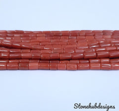 20 Inches Natural Italian Coral Smooth Tube Beads, AAA Quality Original Italian Red Coral Smooth Cylinder Beads For Jewelry