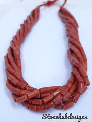 20 Inches Natural Italian Coral Smooth Tube Beads, AAA Quality Original Italian Red Coral Smooth Cylinder Beads For Jewelry