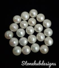 9MM, 10MM Natural Fresh Water White Pearl Round cabochon Gemstone, AAA White Pearl Smooth Round Button Cabochon Loose Stone For Jewelry