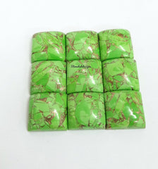 5MM-20MM Natural Green Copper Turquoise Square Cabochon Gemstone, AAA Green Copper Turquoise Cabochon Square Calibrated For Jewelry