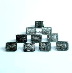 5X7MM, 6X8MM, 7X9MM, 8X10MM Natural Black Rutile Faceted Octagon Cut Gemstone, AAA Quality Black Rutile Quartz Octagon Cut stone for jewelry