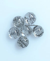 7MM, 8MM Natural Black Rutile Quartz Round Cabochon Gemstone, AAA Black Rutile Quartz Smooth Round cabochon gems for Jewelry