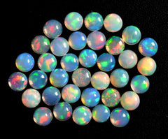 5MM, 6MM Natural Ethiopian Opal Round Cabochon Gemstone, AAA Multi fire Ethiopian Opal Smooth Round Cabs Loose Gemstone For Jewelry