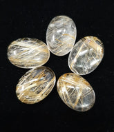 Natural Golden Rutilated Quartz Oval Cabochon Gemstone, AAA Golden Rutile Smooth Oval Flat back Cabochon For jewelry