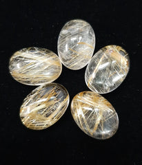 Natural Golden Rutilated Quartz Oval Cabochon Gemstone, AAA Golden Rutile Smooth Oval Flat back Cabochon For jewelry