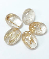 Natural Golden Rutilated Quartz Oval Cabochon Gemstone, AAA Golden Rutile Smooth Oval Flat back Cabochon For jewelry