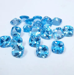 4MM, 5MM, 6MM, 7MM, 8MM, 9MM, 10MM Natural Swiss Blue Topaz faceted Cushion Gemstone, AAA Blue Topaz Cushion Cut for Jewelry