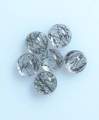 Natural Black Rutilated Quartz Round Cabochon Gemstone, AAA Black Rutile Quartz Smooth Round Flat back Cabochon For Jewelry