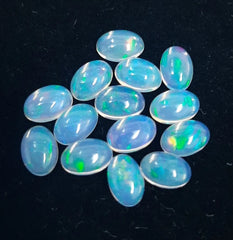 Natural Ethiopian Opal Oval Cabochon Gemstone, AAA Multi Fire Opal Smooth Oval Loose Calibrated Flat Back Cabochon Gemstone For Jewelry