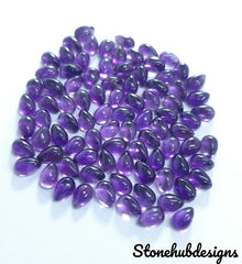 Natural Amethyst Pear Cabochon Gemstone, AAA Quality Amethyst Smooth Pear flat back Loose Stone For Jewelry Making