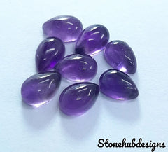 Natural Amethyst Cabochon Pear Gemstone, AAA Quality Amethyst Smooth Pear flat back Loose Stone For Jewelry Making