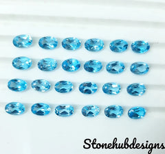 2x3MM, 3x4MM Natural Swiss Blue Topaz Faceted Oval Cut Gemstone, AAA Swiss Blue Topaz Oval Loose Calibrated Cut Stone For Topaz Jewelry
