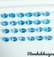 2x3MM, 3x4MM Natural Swiss Blue Topaz Faceted Oval Cut Gemstone, AAA Swiss Blue Topaz Oval Loose Calibrated Cut Stone For Topaz Jewelry