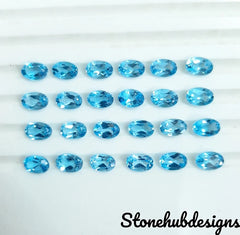 2x3MM, 3x4MM Natural Swiss Blue Topaz Faceted Oval Cut Gemstone, AAA Swiss Blue Topaz Oval Loose Calibrated Cut Stone For Topaz Jewelry