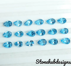 2x3MM, 3x4MM, 3x5MM Natural Swiss Blue Topaz Faceted Pear Cut Gemstone, AAA Swiss blue topaz pear faceted loose Calibrated Stone For Jewelry