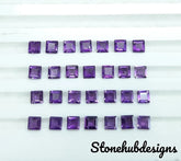 2MM, 2.5MM, 3MM, 4MM Natural Amethyst Faceted Square Gemstone, AAA African Amethyst faceted Square Loose Calibrated Cut Stones For Jewelry