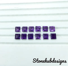 5MM, 6MM, 7MM, 8MM Natural Amethyst Faceted Square Gemstone, AAA African Amethyst faceted Square Cut loose gemstones For Jewelry