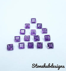 2MM, 2.5MM, 3MM, 4MM Natural Amethyst Faceted Square Gemstone, AAA African Amethyst faceted Square Loose Calibrated Cut Stones For Jewelry