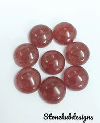 Natural Pink Strawberry Quartz Round Cabochon Gemstone, AAA Round Shape Flat Back Cabochon, Pink Quartz Gemstone For Jewelry