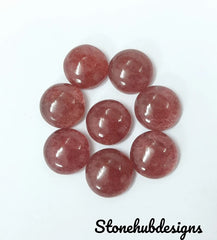Natural Pink Strawberry Quartz Round Cabochon Gemstone, AAA Round Shape Flat Back Cabochon, Pink Quartz Gemstone For Jewelry