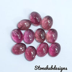 6x8MM, 7x9MM, 8x10MM Natural Pink Tourmaline Oval Cabochon Gemstone, Pink Tourmaline Smooth Oval Flat Back Cabochon Stone for jewelry making